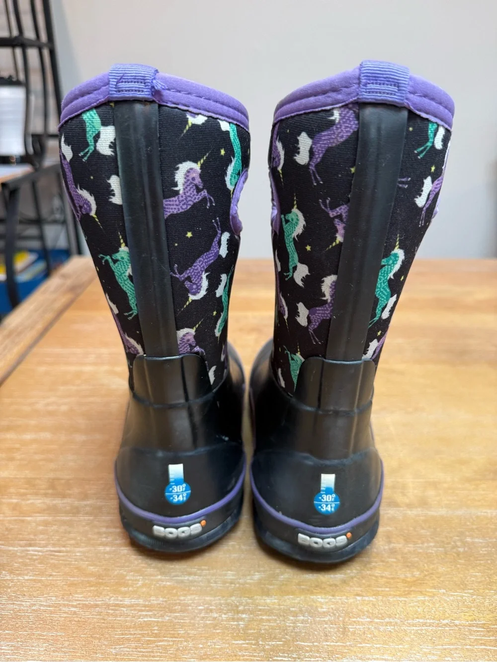 Bogs Classic Kids Winter Boot Waterproof Insulated Black Purple Unicorn Size 3